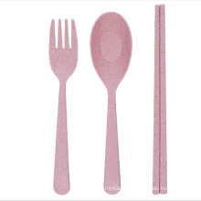 4 piece set Portable Fork Chopsticks Spoon Case  wheat Tableware